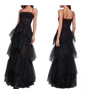 BCBG MAXAZRIA Black Tiered Tulle Oly Evening Dress